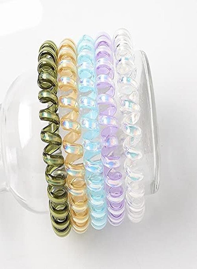 Hivata Multi Colored Telephone Wire Hair Rings Slinky Head Elastic Tie 10Pcs Spiral Hair Ties,Phone Cord Hair Elastics Coils,Candy Colors Spiral Bracelets Ponytail Holders Hair Accessories for Women - Image 5