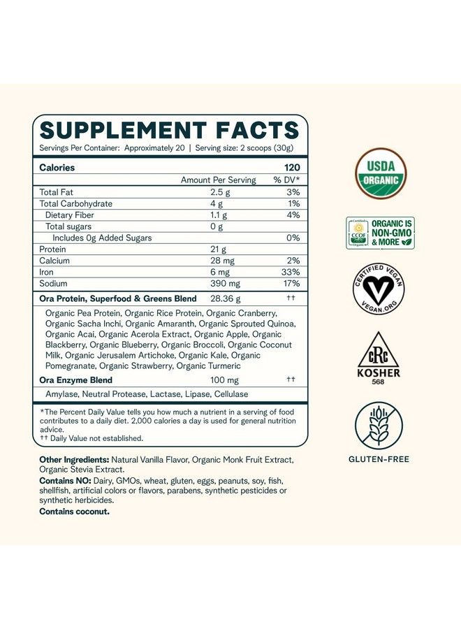 Vegan Protein Powder 21G Plant Based Protein Powder For Women And Men ; Low Net Carbs Keto Friendly Gluten Free Dairy Free Soy Free Vanilla Flavor 20 Servings