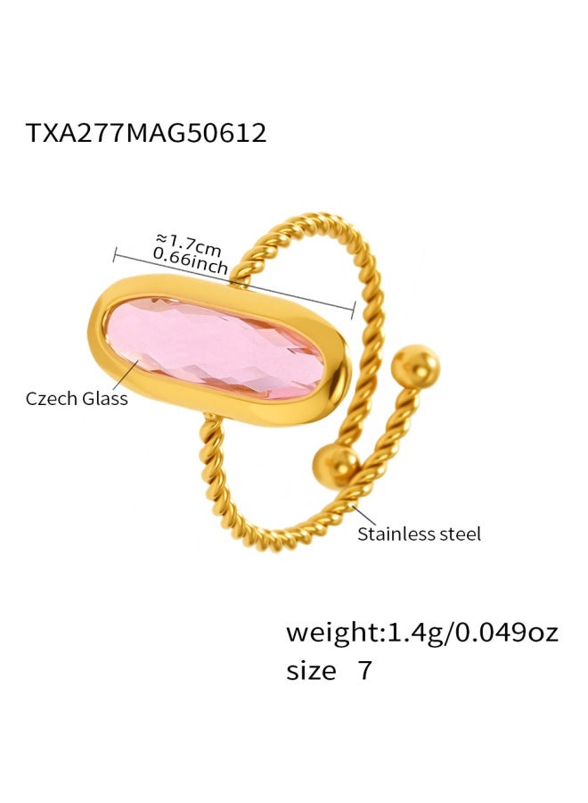 Dreamy Precision-cut Translucent Czech Glass Stone-edged Thin Circle Open Ring Plated With 18k Real Gold Luxury Tail Ring For Women