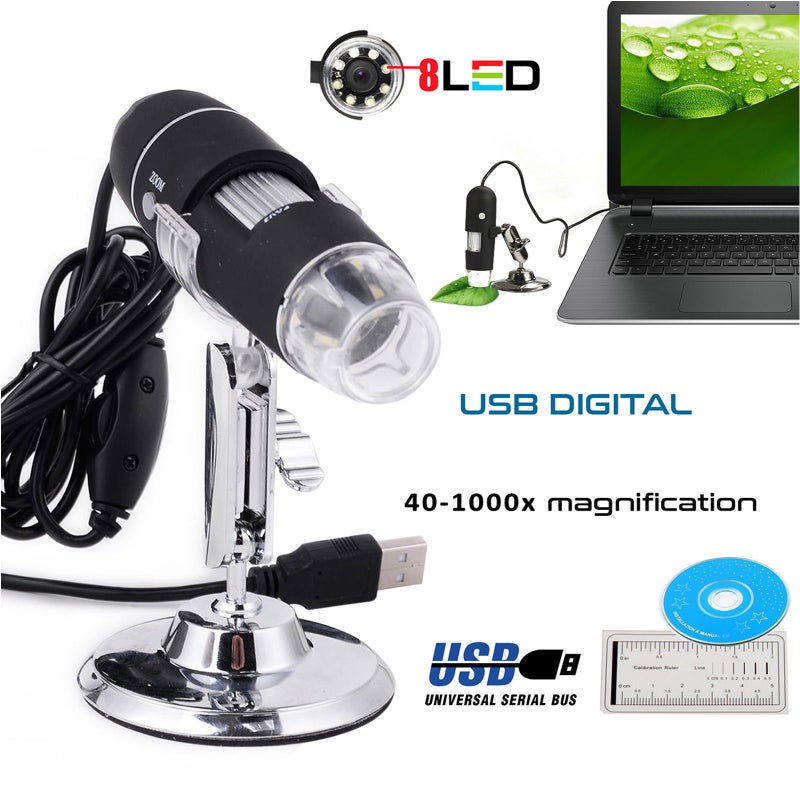 2pcs Portable USB Digital Microscope 40X-1000X Microscope with 8 light & Bracket - Image 4