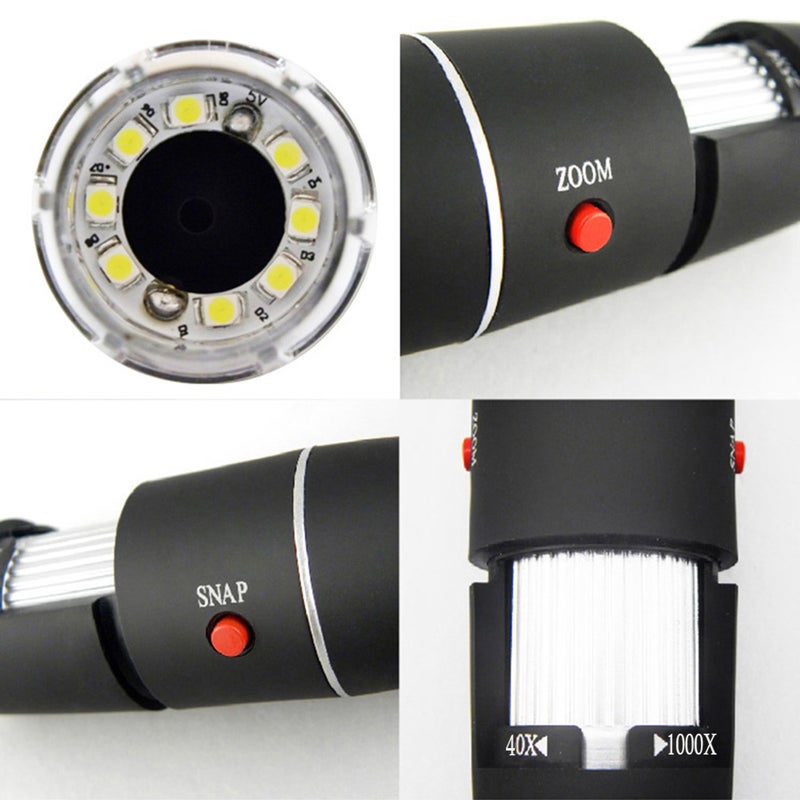 2pcs Portable USB Digital Microscope 40X-1000X Microscope with 8 light & Bracket - Image 5