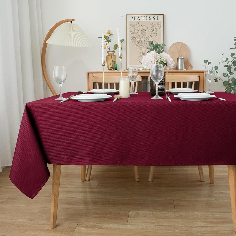 Biscaynebay Textured Fabric Christmas Rectangle Tablecloths 70x108 Inches Rectangular, Burgundy Water Resistant Spill Proof Tablecloths for Dining, Kitchen, Wedding and Parties, Machine Washable - Image 2