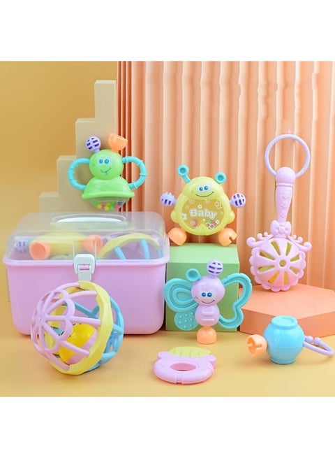Baby Rattle & Teether Sensory Play Set (7 Pieces) - Safe & Stimulating Toys for Infant Development