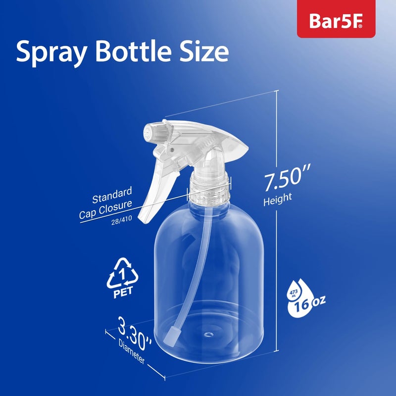 Bar5F Plastic Spray Bottle, 16 oz | Leak Proof, Empty, Clear, Trigger Handle, Adjustable Fine to Stream Output, Refillable, Heavy Duty Sprayer for Hair Salons & Spas, Household Cleaners, Cooking - Image 3