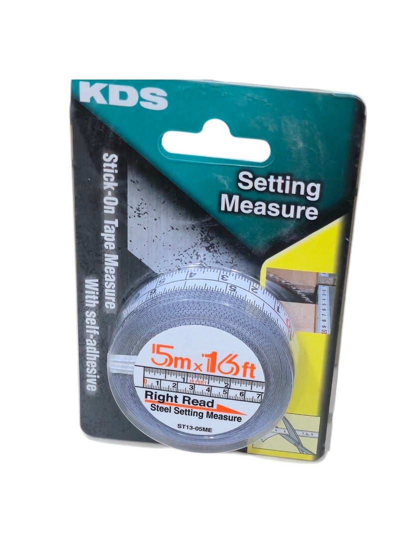 KDS ST13-05ME Stick-On Steel Measuring Tape 5m / 16ft 13mm Self-Adhesive Right Read - Image 3
