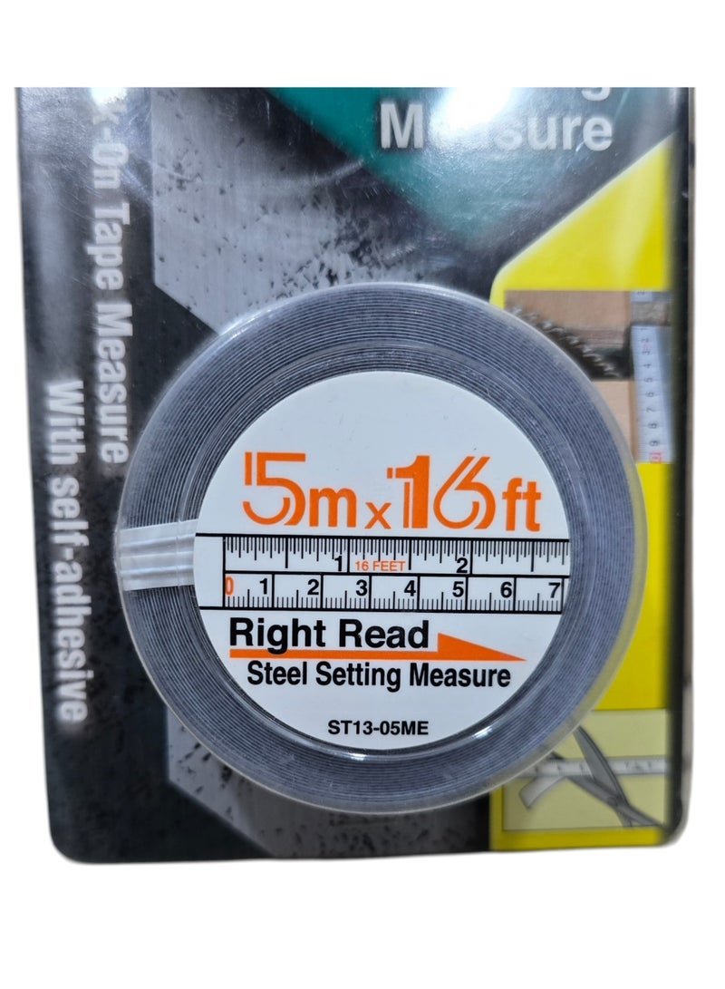 KDS ST13-05ME Stick-On Steel Measuring Tape 5m / 16ft 13mm Self-Adhesive Right Read - Image 1