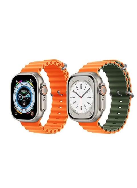 Silicone Ocean Band Strap for Apple Watch Ultra 8 49mm Orange Single Color Strap with Orange/Green Double Side Strap Set of 2