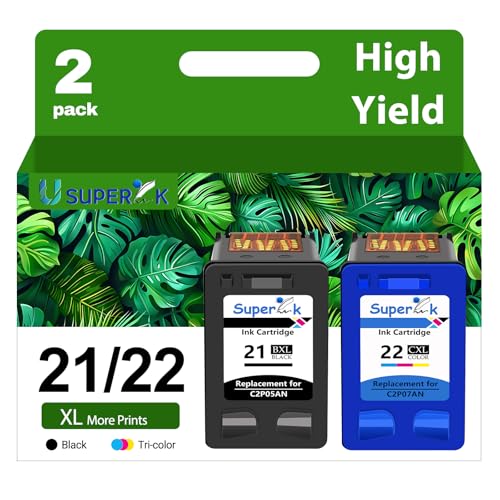 SuperInk 21XL 22XL Ink Cartridge Combo Pack Remanufactured for HP 21 22 21 XL 22 XL Compatible with DeskJet F4180 F2110 D1560 Officejet 4315 J3680 4315Y FAX 1250 3180 Printer (Black Tri-Color,2 Pack) - Image 1