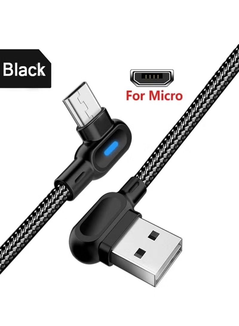 IAF Micro USB Fast Charging 90 Degree Cable For Samsung S21 S9 Huawei 13 Xiaomi LED Phone Charger 25cm