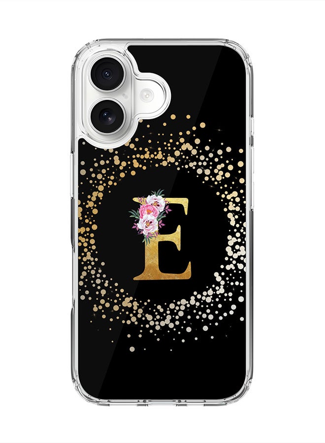 Stylizedd Classic Clear MagSafe Case for iPhone 17 , Hybrid Soft Case Flexible Edges Anti Drop TPU PC Gel Thin Transparent Cover [ Designed for iPhone 17 ] - Custom Monogram Initial Letter Floral Pattern Alphabet - E ( Black )