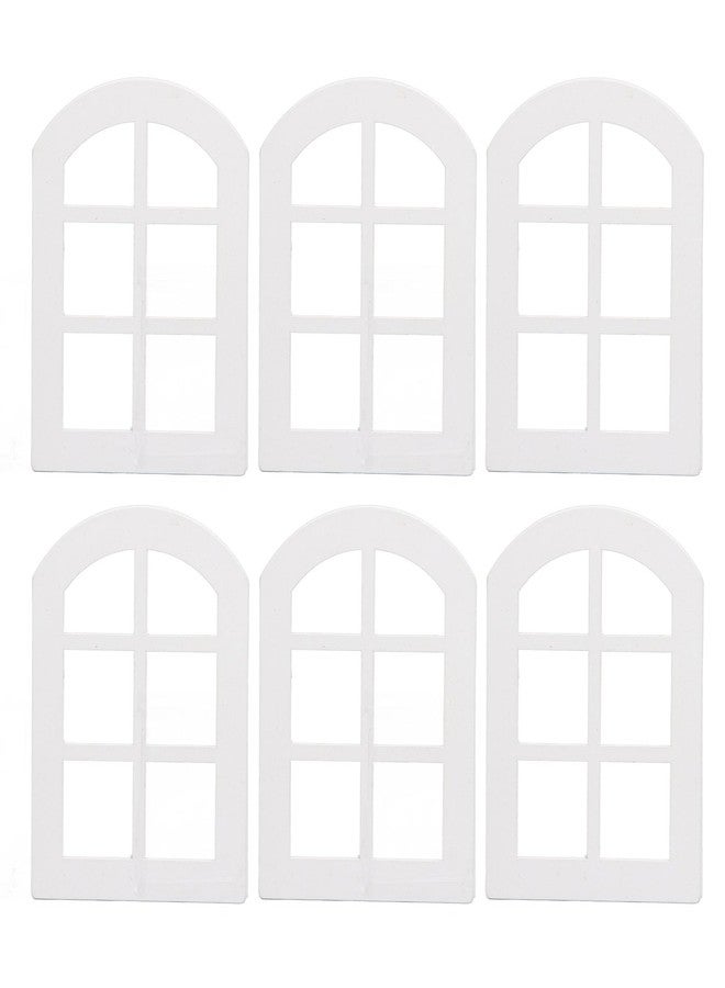 Srliya 6PCS 1:12 Scale White Arched Miniature Wooden Window Frame Ornament Dollhouse Furniture - Image 1