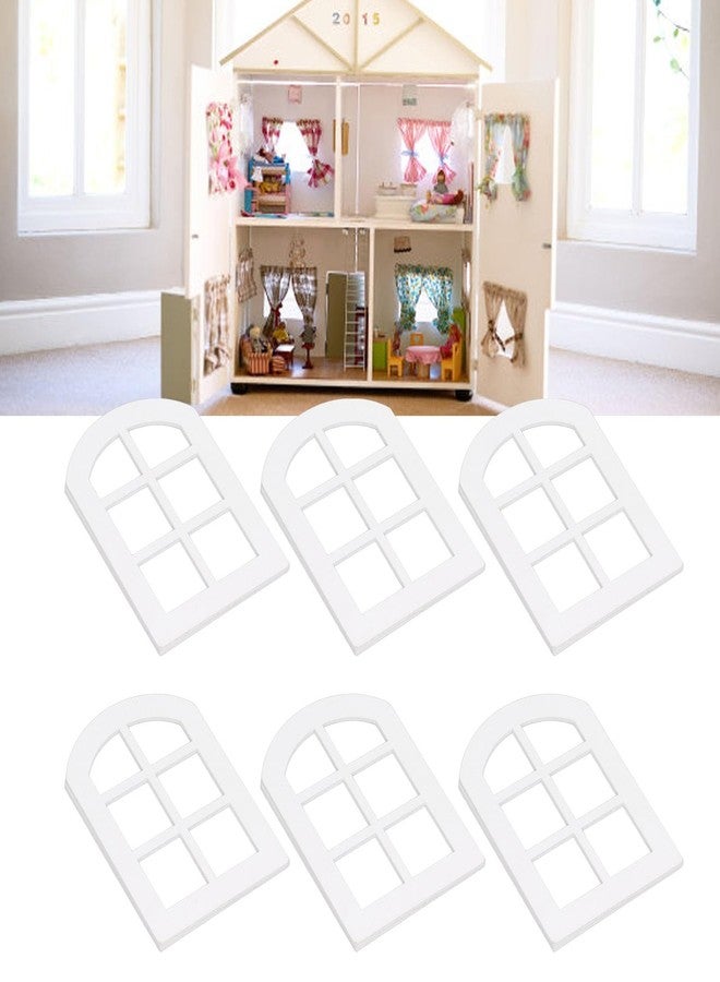 Srliya 6PCS 1:12 Scale White Arched Miniature Wooden Window Frame Ornament Dollhouse Furniture - Image 2