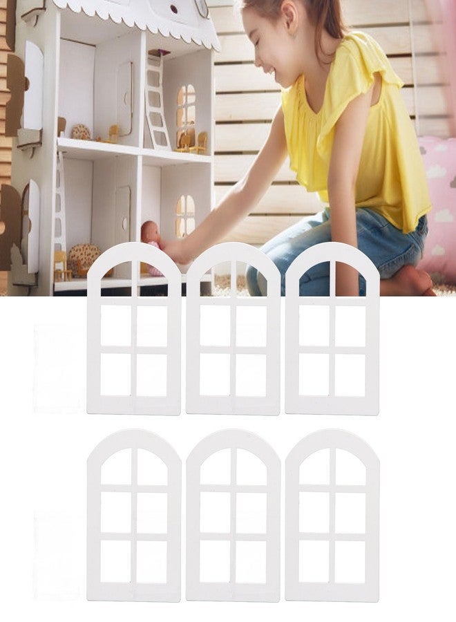 Srliya 6PCS 1:12 Scale White Arched Miniature Wooden Window Frame Ornament Dollhouse Furniture - Image 3