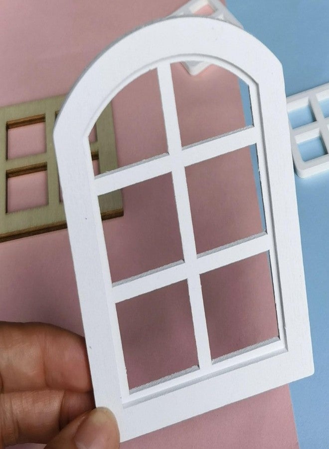 Srliya 6PCS 1:12 Scale White Arched Miniature Wooden Window Frame Ornament Dollhouse Furniture - Image 5