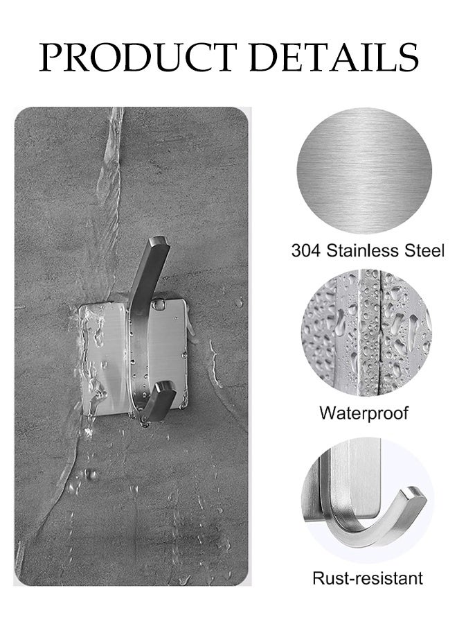 DUNISO 4-Pack Stainless Steel  Wall Hooks for Coat,Handbag,Robe and Towels,Waterproof Self Adhesive Hooks, Double Heavy Duty for Wall, Bathroom, Door - Image 5