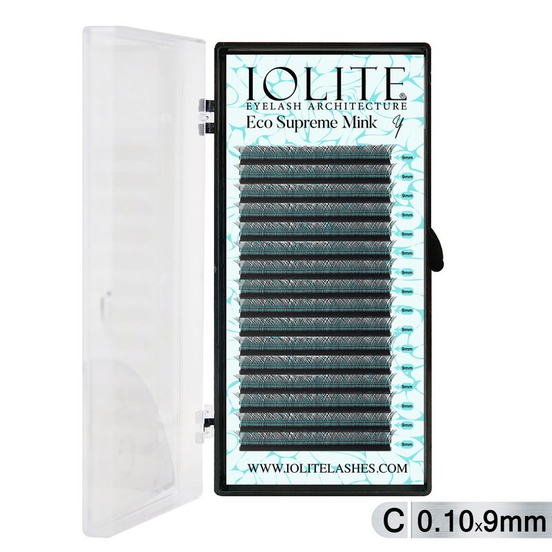 Iolite Eco Supreme Mink (Y) C curl - 0.10T Mix & 8mm to 15mm Individual Lash Extension Tray – Natural-Looking Volume False Lashes | Easy Fan Y lashes, Professional Eyelash Extensions for Lash Artists ISMYC10T - 9MM