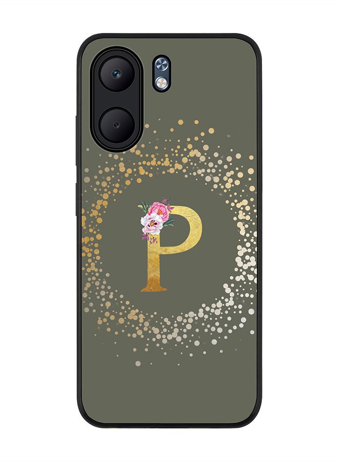 Stylizedd For Oppo A5x 5G / A5x 4G Case,Slim fit Camera Protection, Shockproof Thin Phone cover  - Custom Monogram Floral - P  (Olive Green )