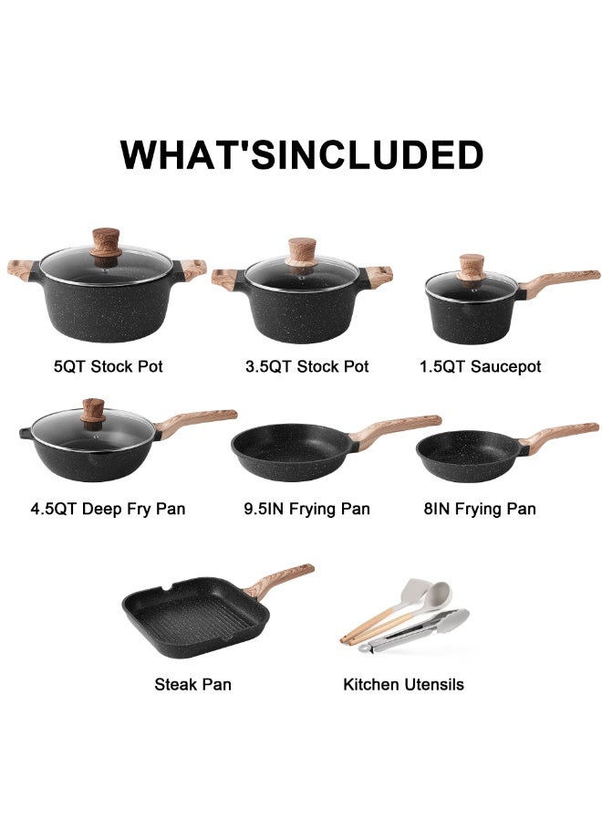 20Pcs Pots and Pans Set, Nonstick Kitchen Cookware Sets, Granite Pot and Pan, Cooking Pans Pots Set (Classic Black, 20 Piece Cookware set) - Image 2