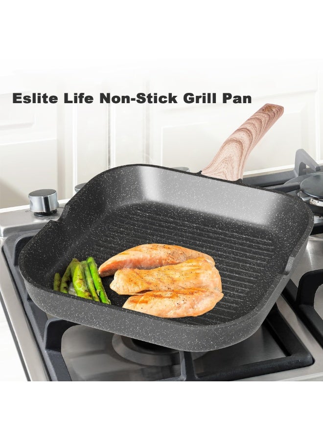 20Pcs Pots and Pans Set, Nonstick Kitchen Cookware Sets, Granite Pot and Pan, Cooking Pans Pots Set (Classic Black, 20 Piece Cookware set) - Image 4