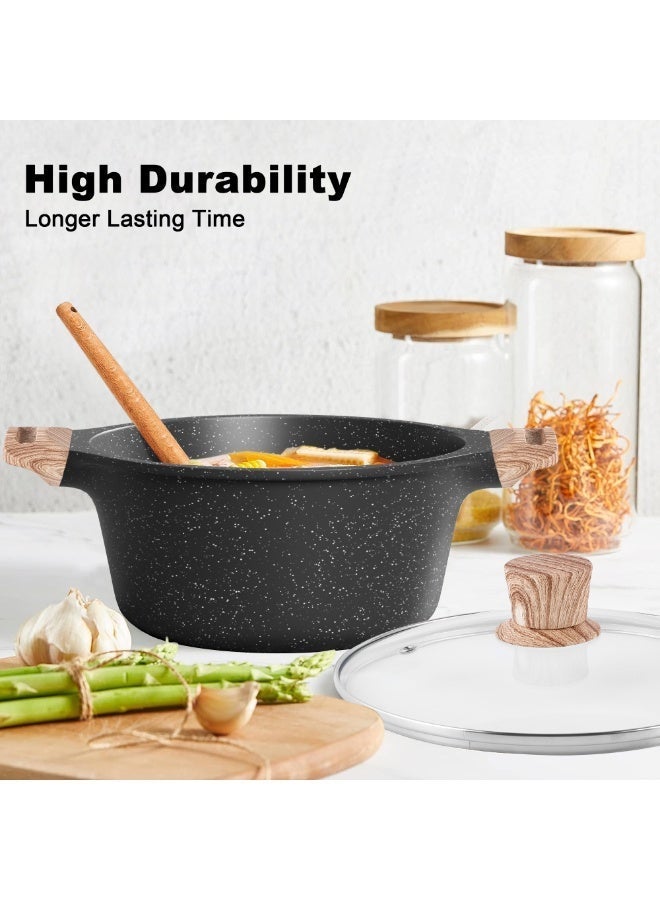 Caannasweis 13Pcs Cookware Sets, Nonstick Pots and Pans Set, Granite Induction Cookware, Non Stick Kitchen Cooking Set withTempered Glass Lids，Gas, Electric, Ceramic, Induction Compatible，Nonstick Granite Omelette Skillet Steak Plate Set,Including Small Milk Pot, Frying Pan, Wok and Saucepan ,PFOS PFOA Free，Black - Image 4