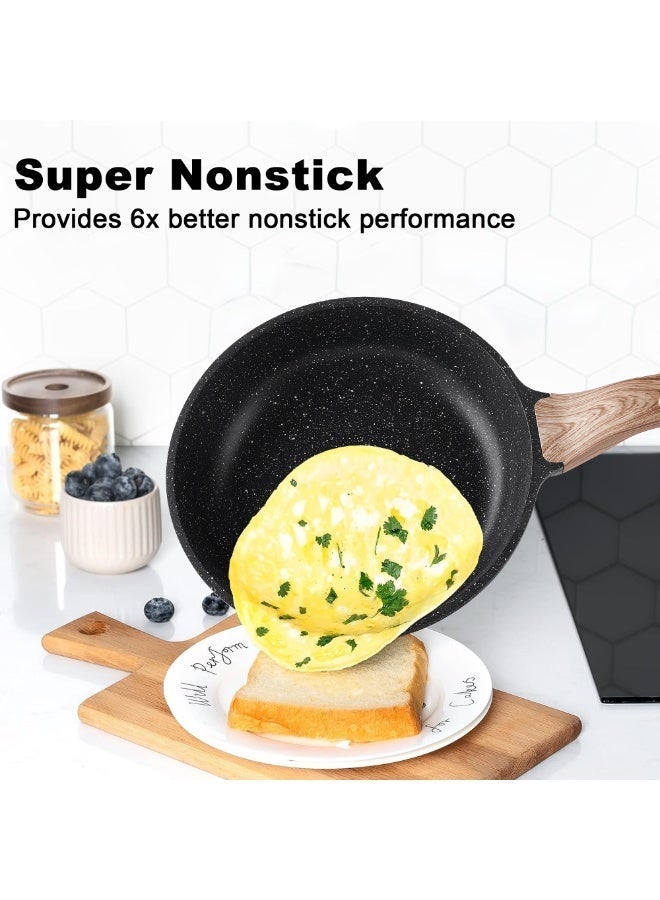 Caannasweis 13Pcs Cookware Sets, Nonstick Pots and Pans Set, Granite Induction Cookware, Non Stick Kitchen Cooking Set withTempered Glass Lids，Gas, Electric, Ceramic, Induction Compatible，Nonstick Granite Omelette Skillet Steak Plate Set,Including Small Milk Pot, Frying Pan, Wok and Saucepan ,PFOS PFOA Free，Black - Image 3