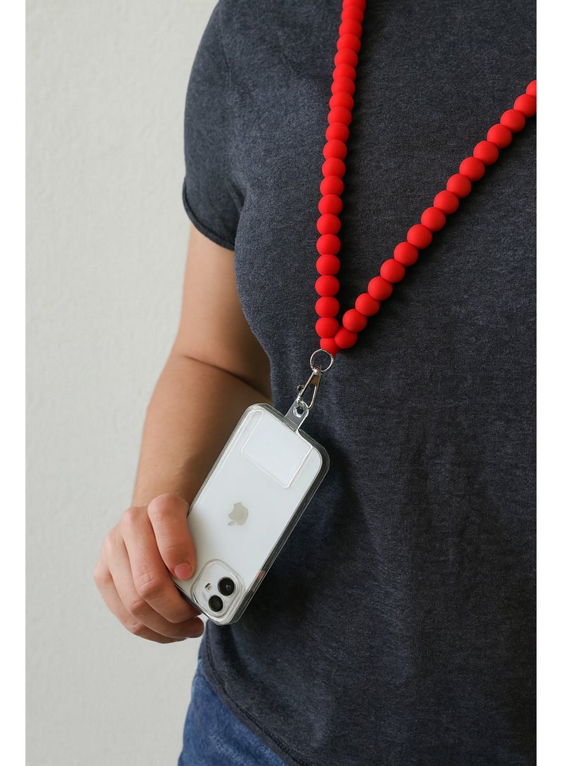 سلسلة موبايل خرز سيليكون كبيرة – لون أحمر – قوية ومضادة للانزلاق – مناسبة لجميع الهواتف - Image 2