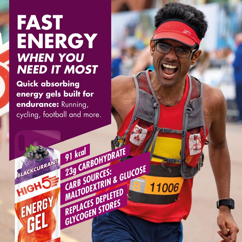 High5 Energy Gels - Quick Release Sports Gels to Power Muscles for Top Performance - Natural Fruit Juice & No Caffeine - On The Go Energy Boost for Running, Cycling, Endurance (Blackcurrant, 20 x 40g) - Image 2