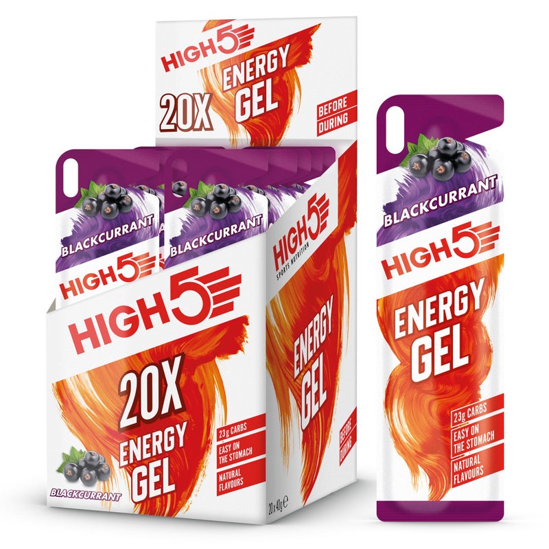 High5 Energy Gels - Quick Release Sports Gels to Power Muscles for Top Performance - Natural Fruit Juice & No Caffeine - On The Go Energy Boost for Running, Cycling, Endurance (Blackcurrant, 20 x 40g) - Image 1