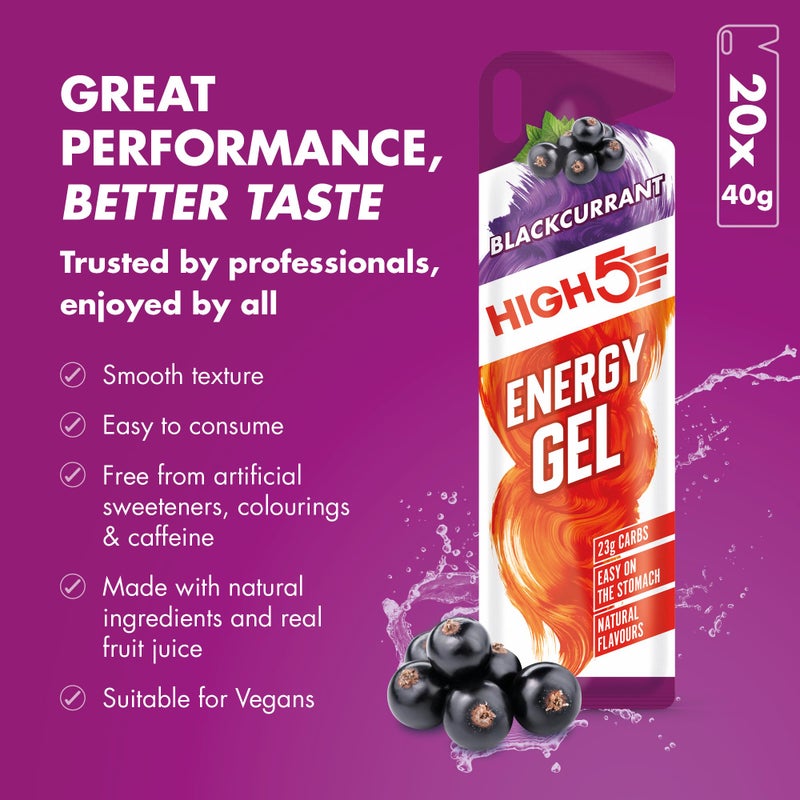 High5 Energy Gels - Quick Release Sports Gels to Power Muscles for Top Performance - Natural Fruit Juice & No Caffeine - On The Go Energy Boost for Running, Cycling, Endurance (Blackcurrant, 20 x 40g) - Image 3