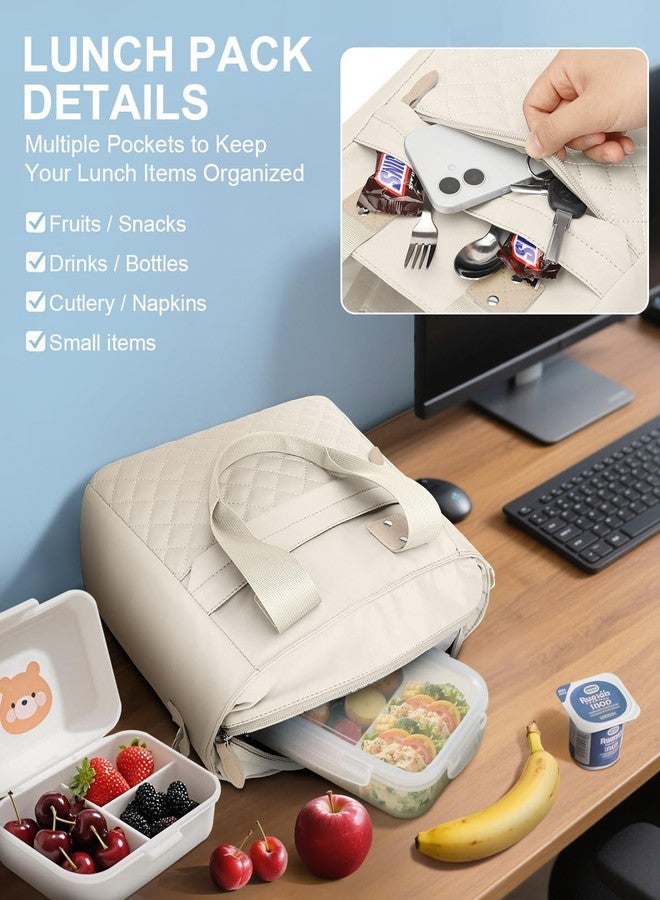 Capolo Insulated Lunch Box for Women & Men - Large Thermal Lunch Bag Women with Removable Shoulder Strap, Reusable Lunch Cooler Tote Bags Purse for Adults Work, Picnic, Hiking, Beach, Travel, Large, White - Image 5