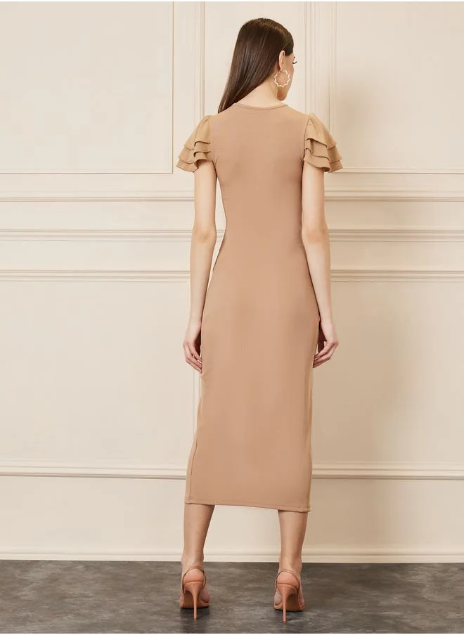 Styli Frill Layer Sleeves Bodycon Midi Dress
