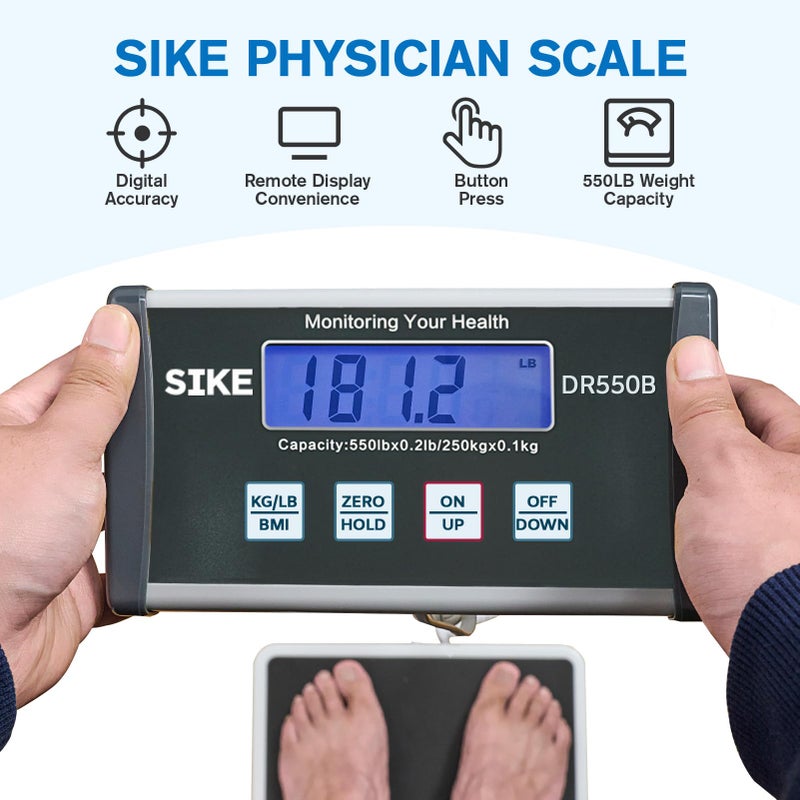 SIKE Digital Physician BMI Scale, Medical Floor Scale for Body Weight, 550 lb Limit Professional Weight Scale, Portable Easy to Read Digital Display, Heavy Duty, 12.5" x 12" Platform - Image 4