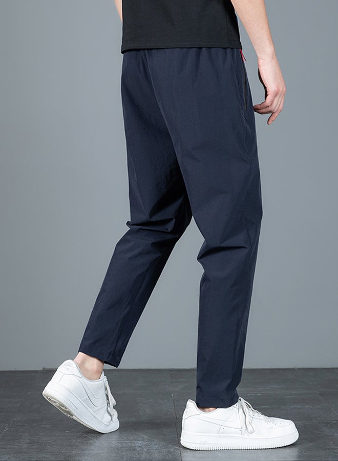 DR Men's Dark Blue Slim-Fit Sport Pants with Red Zipper Accents - Image 2