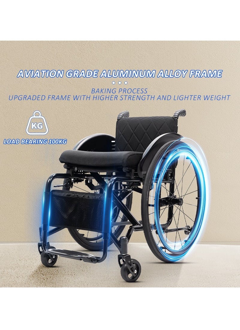 Generic Lightweight Wheelchair Adult Wheelchair Sports Wheelchair All Terrain Aluminium Wheelchair Adjustable footrest, Foldable Suitable for Adults, Seniors(Seat Width 44cm)  - Image 3