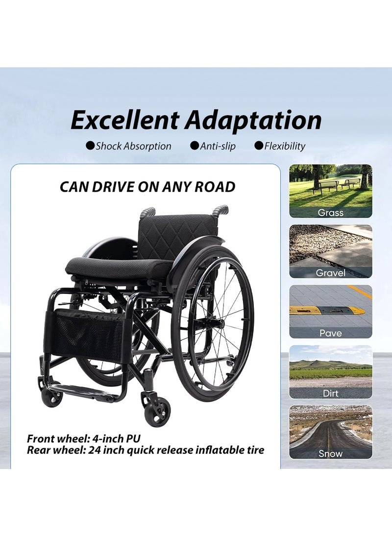 Generic Lightweight Wheelchair Adult Wheelchair Sports Wheelchair All Terrain Aluminium Wheelchair Adjustable footrest, Foldable Suitable for Adults, Seniors(Seat Width 44cm)  - Image 5