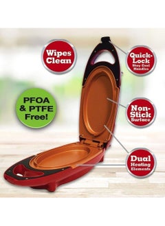 Red Copper Small Non-Stick Electric Pizzas Double Sided 800w, Copper-Colored Ceramic Coating For Tortilla And Steak, Uniform Heating Of Healthy Food And Easy-To-Clean Cooking Without Oil  - Image 2