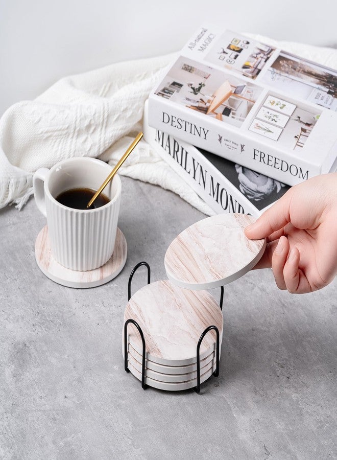 Hoewina 6Pcs Drink Coasters with Holder, Marble Style Ceramic Drink Coaster, Absorbent Coasters Set Suitable for Kinds of Cups, Modern Style Coasters for Coffee Table, 4 Inches（Blue Marble Style） - Image 5