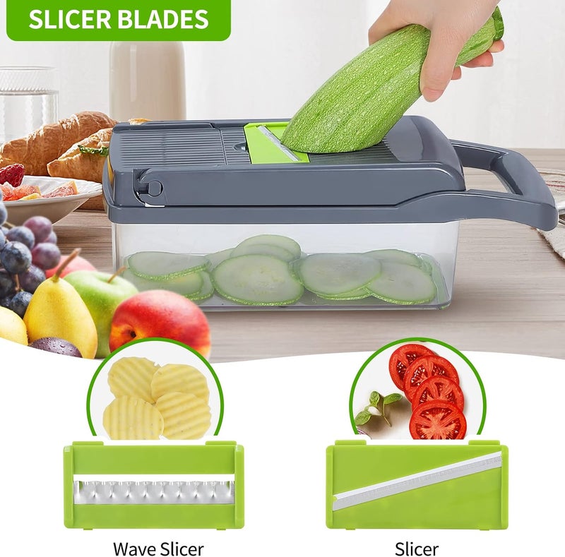 CARLWIN قطاعة خضروات فاخرة، قطاعة خضروات بـ 7 شفرات، قاطعة، مقطعة مكعبات، قطاعة بصل 12 في 1، شرائح ماندرين، قطاعة طعام متعددة الوظائف مع حاوية - Image 5