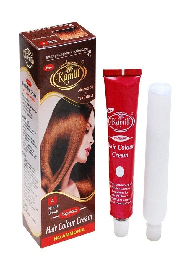 كميل صبغة شعر كاميل بني طبيعي (4) بزيت اللوز وخلاصة الشاي، صبغة شعر طبيعية، صبغة شعر عضوية 100% للنساء والرجال، 100 غرام - Image 1