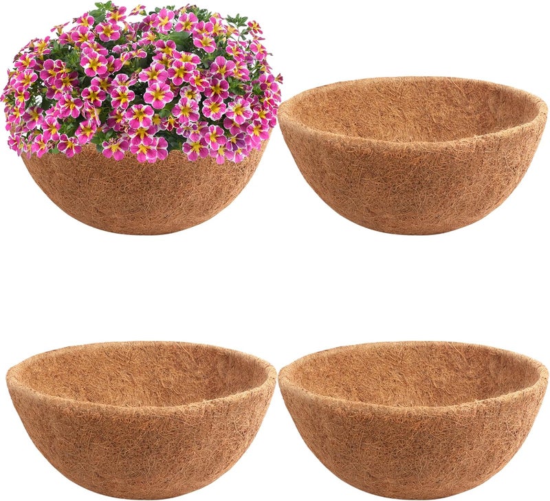 YM 4pcs 18“ Round Coconut Fiber Liner, 18'' Coco Liner Pre-Formed Replacement for Wall Hanging Planter Basket - Image 1