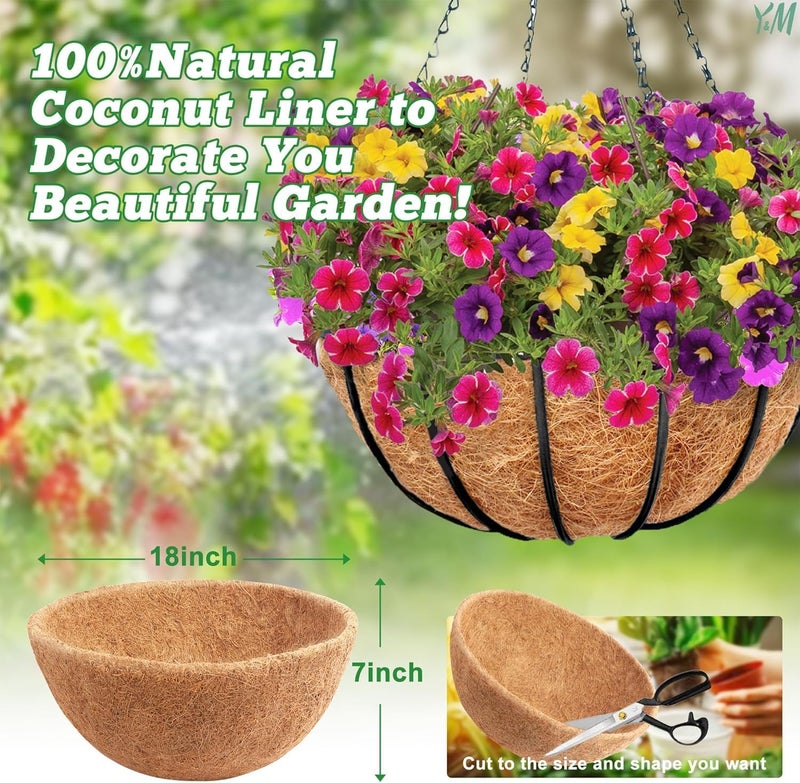 YM 4pcs 18“ Round Coconut Fiber Liner, 18'' Coco Liner Pre-Formed Replacement for Wall Hanging Planter Basket - Image 2