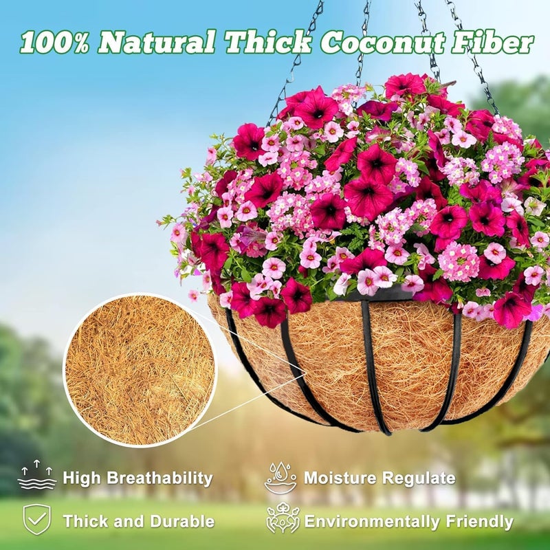 YM 4pcs 18“ Round Coconut Fiber Liner, 18'' Coco Liner Pre-Formed Replacement for Wall Hanging Planter Basket - Image 5