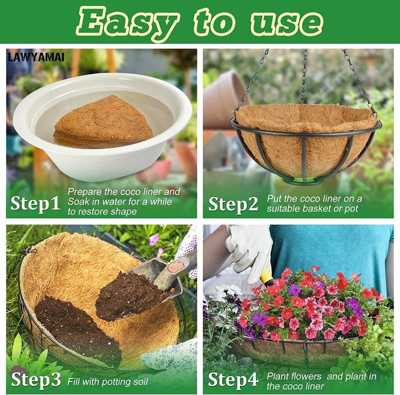 YM 4pcs 18“ Round Coconut Fiber Liner, 18'' Coco Liner Pre-Formed Replacement for Wall Hanging Planter Basket - Image 3