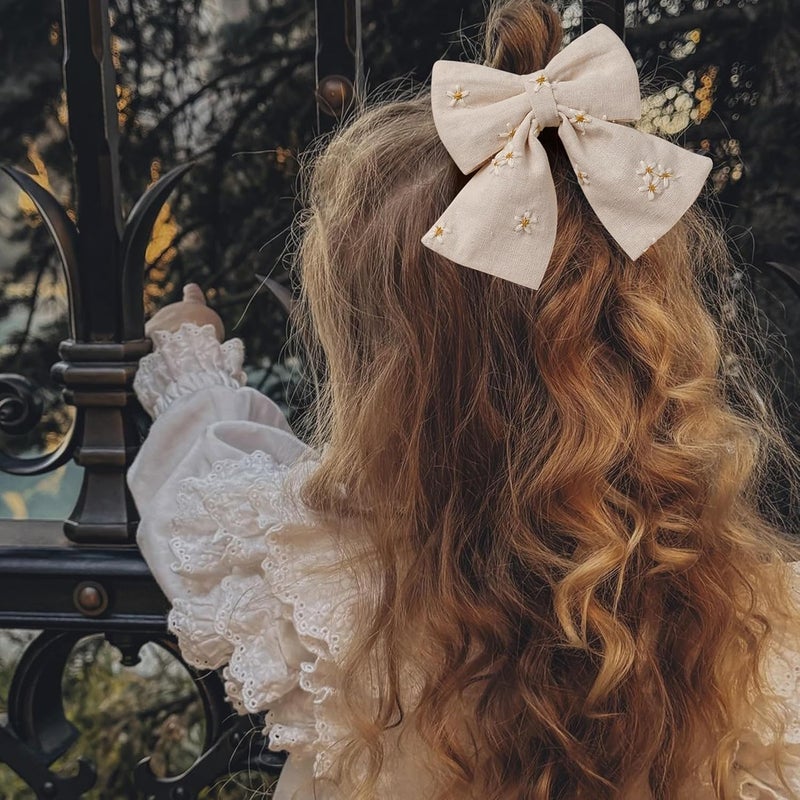 Fancy Clouds Hair Bows with Hair Clips for Girls Toddler BabyHandmade 5 Flower Print Embroider Big BowsFANCY CLOUDS Boutique Hair Accessorioes Gifts for School Kids - Image 4