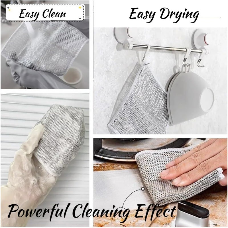 COOFANDY 10 Pcs Wire Dishwashing Rags and 1 Gap Brush Multipurpose Wire Dish Cloths for Wet and Dry Reusable Kitchen Cloth Non Scratch Rag Double Lint Free Cloth for Kitchen Pan - Image 5