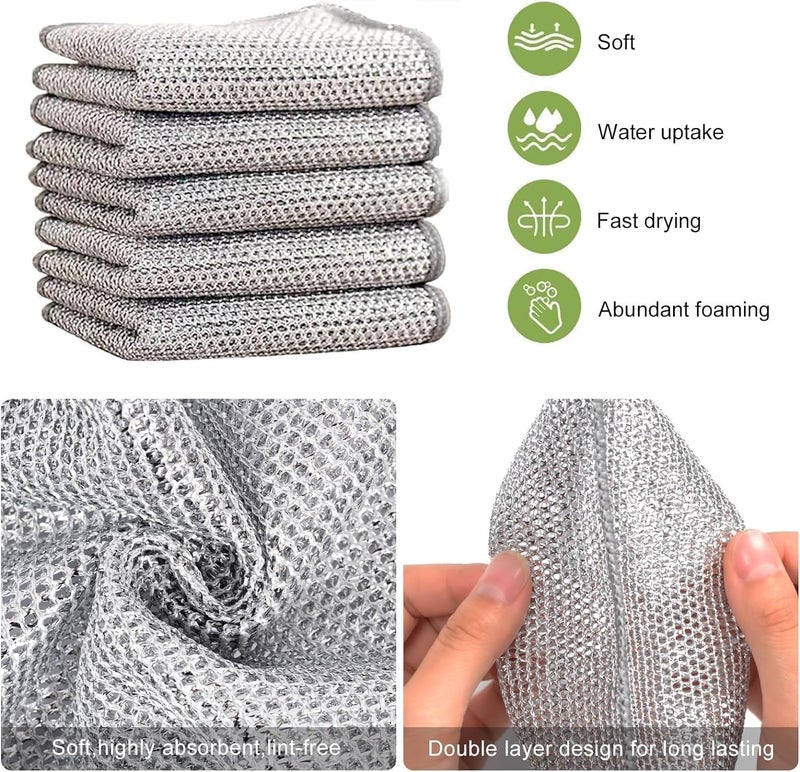 COOFANDY 10 Pcs Wire Dishwashing Rags and 1 Gap Brush Multipurpose Wire Dish Cloths for Wet and Dry Reusable Kitchen Cloth Non Scratch Rag Double Lint Free Cloth for Kitchen Pan - Image 2