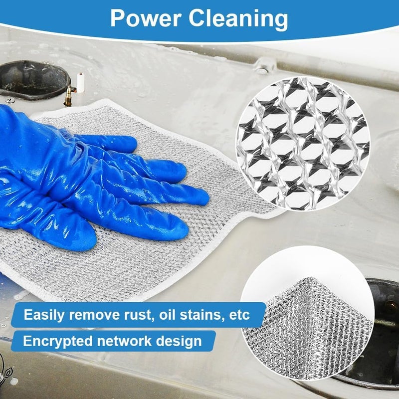 COOFANDY 10 Pcs Wire Dishwashing Rags and 1 Gap Brush Multipurpose Wire Dish Cloths for Wet and Dry Reusable Kitchen Cloth Non Scratch Rag Double Lint Free Cloth for Kitchen Pan - Image 4