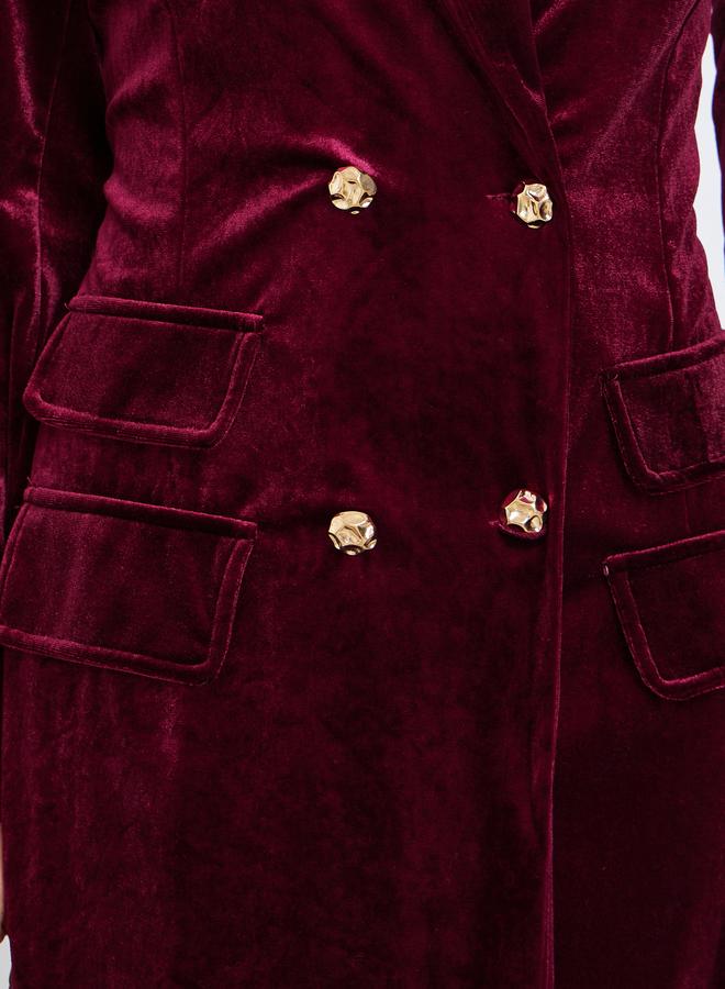 Styli Women Burgundy Velvet Blazer Knee-Length Dress - Image 3