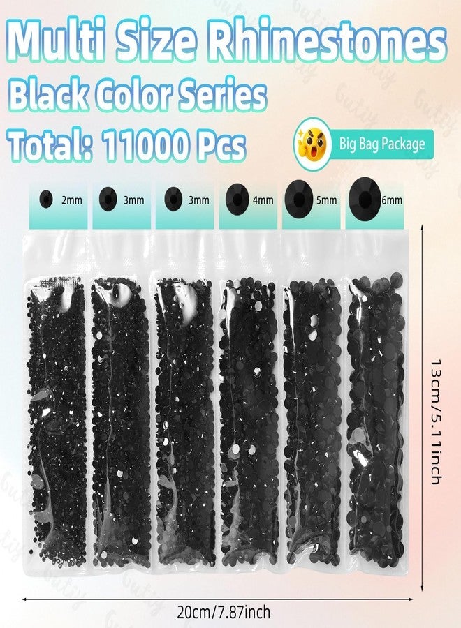 Gutiy 11000Pcs Black Resin Jelly Rhinestones for Bedazzling, Mixed Size 2/3/4/5/6 mm Flatback Gems for Crafting, Jet Black Jelly Rhinestones Bedazzle Kit for Book Crafts Clothing Shoes Nail Art Makeup - Image 3