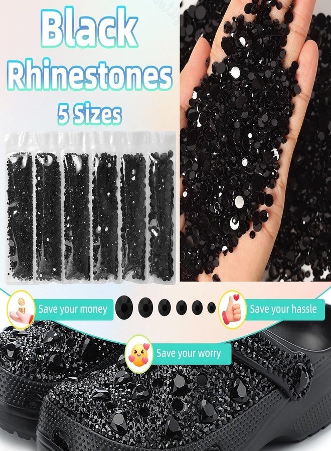 Gutiy 11000Pcs Black Resin Jelly Rhinestones for Bedazzling, Mixed Size 2/3/4/5/6 mm Flatback Gems for Crafting, Jet Black Jelly Rhinestones Bedazzle Kit for Book Crafts Clothing Shoes Nail Art Makeup - Image 5